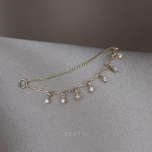 NEW ‣ Ember Double Chain Attachment with Tiny Genuine Diamond Charms 30mm • 14K Solid Gold Genuine Diamonds