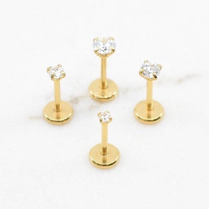 16G/18G/20G • Petit clou labret à épingles sans filetage • Labret en or • 1,5 mm - 3 mm • Clous tragus • Boucle d'oreille à l'arrière plat • Clous de nez
