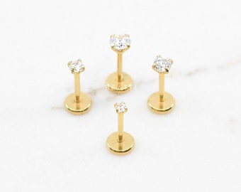 16G/18G/20G • Tiny Threadless Push Pin Labret Stud • Gold Labret • 1.5mm - 3mm • Tragus stud • Flat Back Earring • Nose Stud