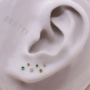 20G/18G Tiny 1.5mm/2mm Green Ombre Gold CZ Threadless Push Pin Labret Stud Gold Green Piercing Gold Tragus stud Flat Back Earring image 4