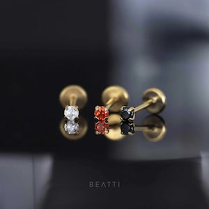 20G/18G • Tiny Whisky Trio CZ Threadless Push Pin Labret Stud • 1.5mm /2mm Cartilage earring • Gold Tragus stud • Flat Back Earring