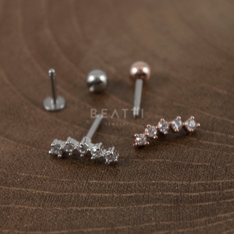 Curved Bar Five Studs CZ Piercing Cartilage Earring Helix - Etsy