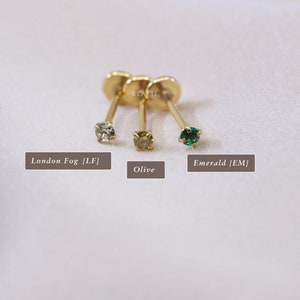 20G/18G Tiny 1.5mm/2mm Green Ombre Gold CZ Threadless Push Pin Labret Stud Gold Green Piercing Gold Tragus stud Flat Back Earring image 3