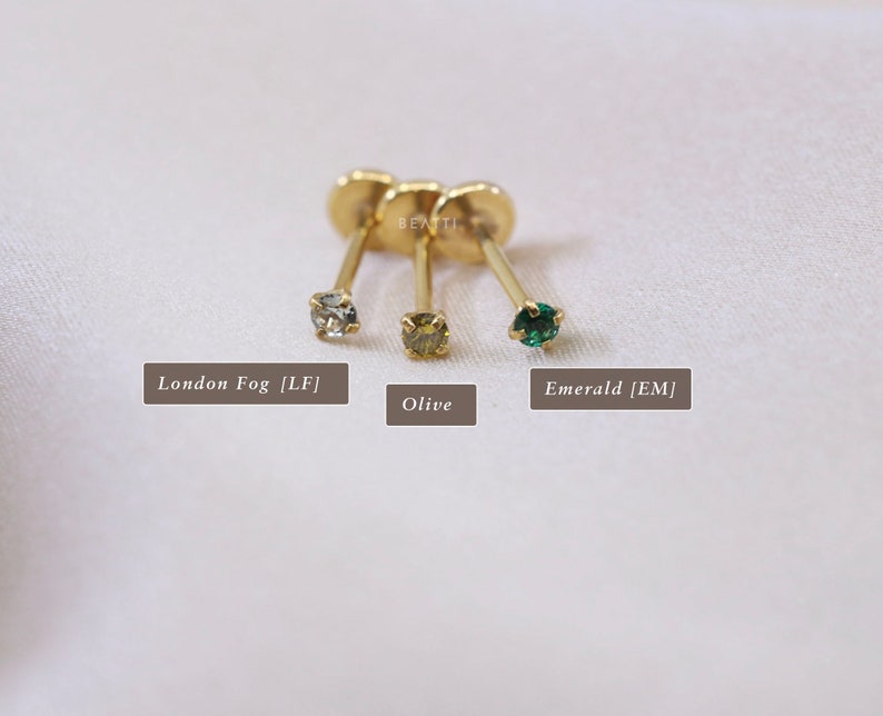 20G/18G Tiny 1.5mm/2mm Green Ombre Gold CZ Threadless Push Pin Labret Stud Gold Green Piercing Gold Tragus stud Flat Back Earring image 3