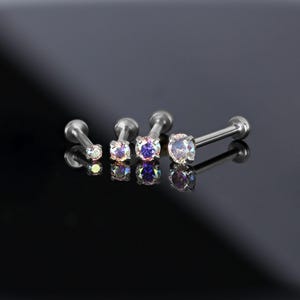 16G/18G/20G AB Crystal Tiny Threadless Push Pin Labret Stud • 1.5mm - 3mm Cartilage earring • Tragus stud • Flat Back • Forward helix