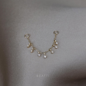 NEW ‣ Ember Double Chain Attachment with Tiny Genuine Diamond Charms 32mm • 14K Solid Gold Genuine Diamonds