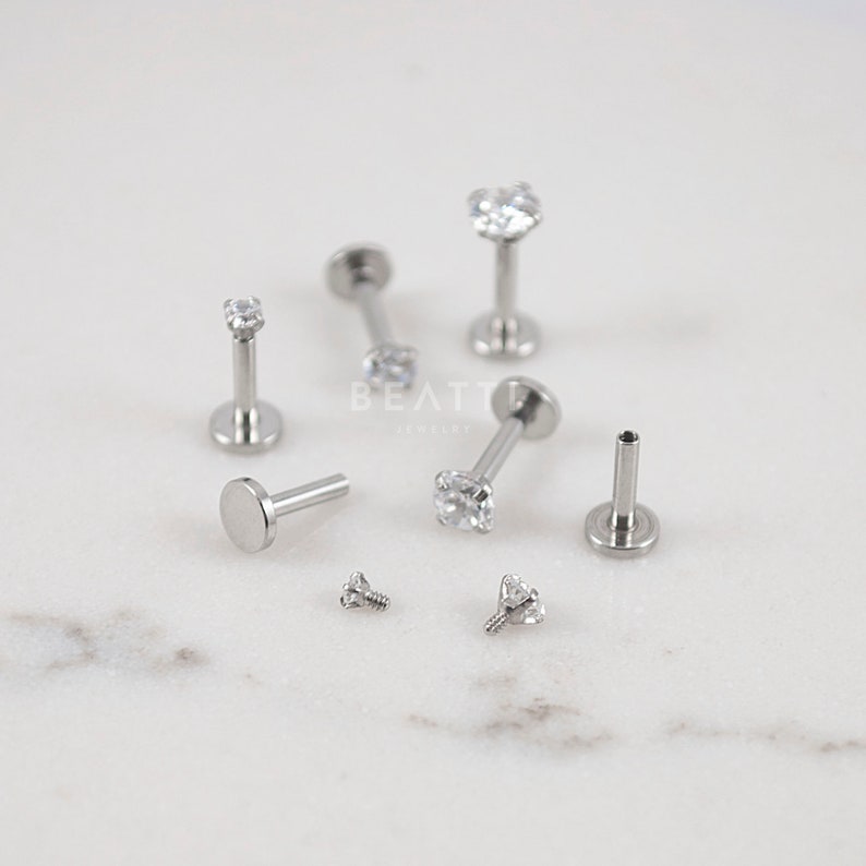 16G Tiny 1.5mm 4mm stud Tragus Earring, Labret studs, Flat Back, Cartilage Earring, Tragus stud, Internal Thread, Lip Studs, Monroe image 2