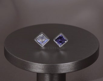 NEW ‣ Maya • BEATTI Natural Gemstone Threadless Ends • Iolite • Rainbow Moonstone • Gemstone Flat Back 925 Silver • Titanium Post