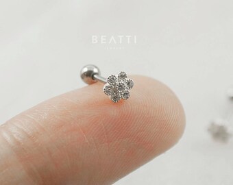 Tiny Silver flower Piercing, 20 Gauge, Cartilage earring, Tragus stud, Tragus earring, Helix, tiniest stud, 925 sterling silver