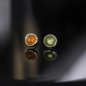 Limited Edition • Piper • Natural Gemstone Threadless Flat Back Earring • Vesonite • Citrine • 14K Gold Vermeil • Titanium Post Flat Back