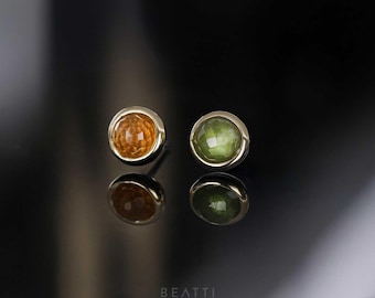 Limited Edition • Piper • Natural Gemstone Threadless Flat Back Earring • Vesonite • Citrine • 14K Gold Vermeil • Titanium Post Flat Back