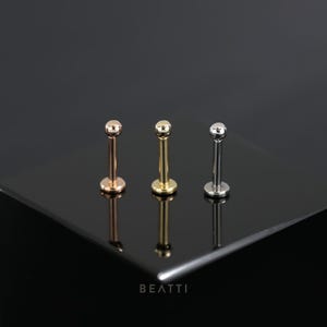 NEW ‣ 14K Solid Gold Ball Threadless Push Pin Labret Stud ∙ Tiny Gold Ball Studs • Flat Back Studs with Titanium Post •  Gold Piercing