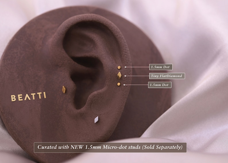 NEW BEATTI Tiny FlatDiamond Threadless Push Pin Labret Stud Rhombus Cartilage earring Tragus/Helix/Conch FlatBack Earrings 画像 4