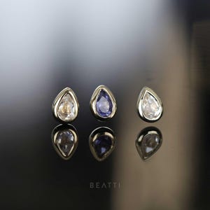 Emma • BEATTI Natural Gemstone Threadless Flat Back Earring • Tiny Teardrop Gemstone Cartilage • Push Pin Stud • 925 with 14K Gold Vermeil