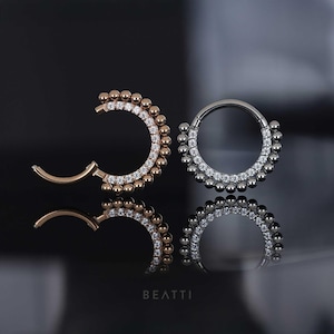 NEW ‣ 16 Gauge Pave Bead Cluster Hinged Segment Ring • 316L SS • Daith Earring Clicker • Nose Ring • Conch Hoop • Septum Clicker