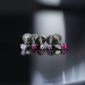 16G/18G/20G • Tiny 1.5mm/2mm Mauve Ombre · CZ Threadless Push Pin Labret Stud • Colored Stone Tragus stud • Flat Back Earring