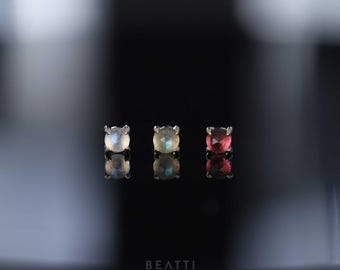 14K Solid Gold 2.5mm Rose Cut Gemstone Flat Back Stud • Natural Gemstone Threadless End