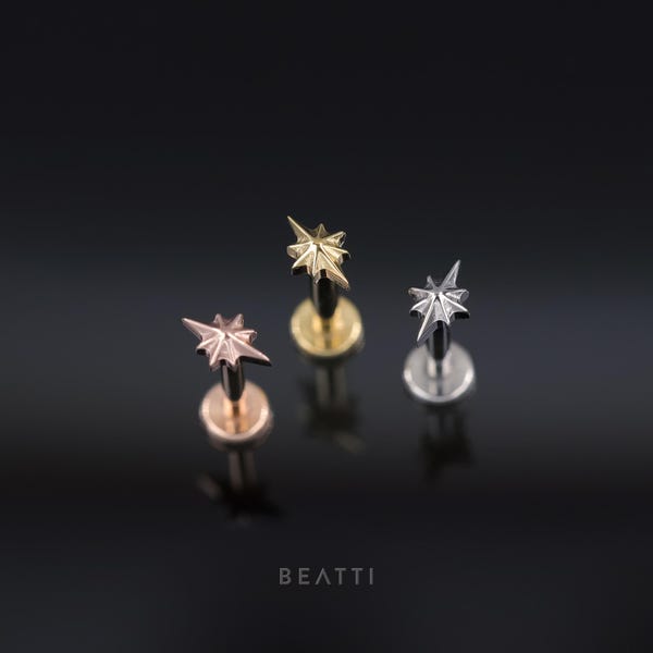 NEW ‣ Ultra Tiny North Star Threadless Stud • Verified Titanium Flat Back Earring • Hypoallergenic Piercing • Helix • Cartilage Piercing