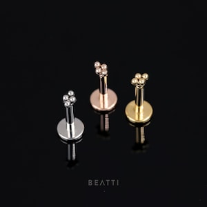 NEW ‣ Micro Tiny ASTM F-136 Titanium Quad Bead Threadless Push Pin Labret Stud • Flat Back Earring • Hypoallergenic Piercing