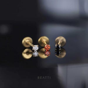 16G/18G/20G • Tiny Whisky Trio CZ Threadless Push Pin Labret Stud • 1.5mm /2mm Cartilage earring • Gold Tragus stud • Flat Back Earring