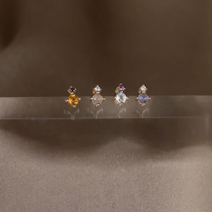 NEW ‣ Tia • 14K Gold Teeny Tiny Natural Gemstone Threadless Ends • 14K Solid Gold • Titanium Post • Moonstone • Citrine • Ethiopian Opal
