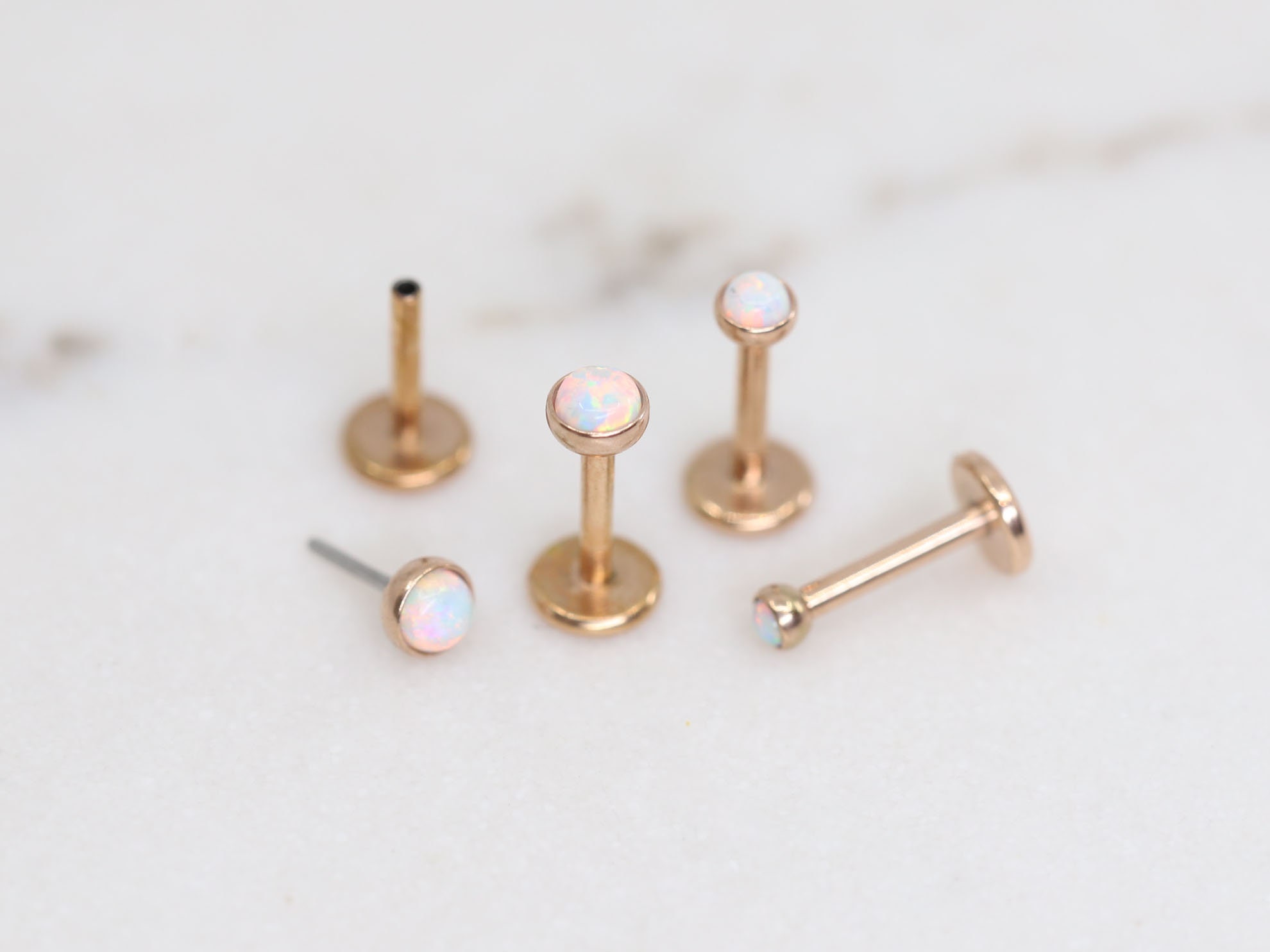 Opal & Diamond Flat Back Earring  Gold Helix, Tragus Stud – Two of Most