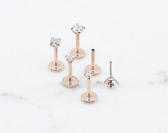 16G/18G/20G • Tiny Threadless Push Pin Labret Stud • Rose Gold Labret • 1.5mm - 3mm • Tragus stud • Flat Back Earring • Nose Stud