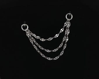 14K Solid Gold Triple Sequin Chain • Cartilage Piercing Attachment