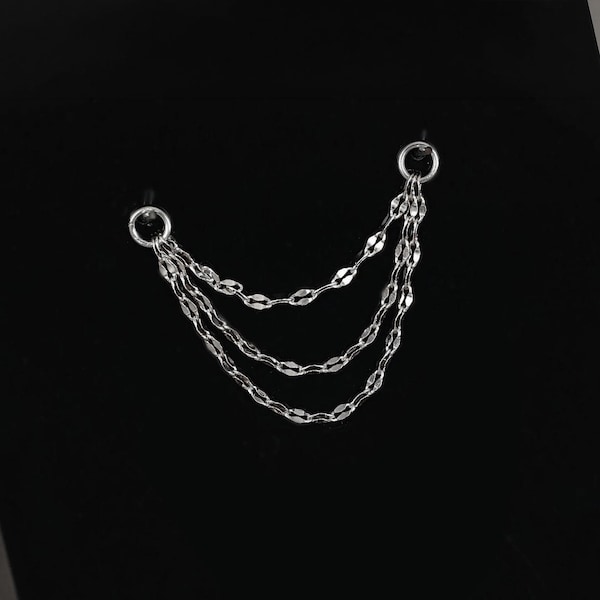 14K Solid Gold Dreifach Pailletten-Kette • Knorpelpiercing-Aufsatz