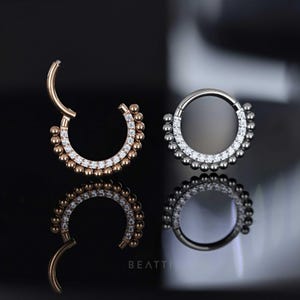 16g Pave Bead Cluster Hinged Segment Ring • 316L SS • Daith Earring Clicker • Nose Ring • Conch Hoop • Septum Clicker