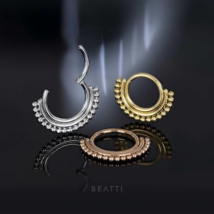NEW ‣ 16g Bead Cluster Hinged Segment Ring, 316L SS, Daith Earring Clicker, Conch Hoop, Septum Clicker
