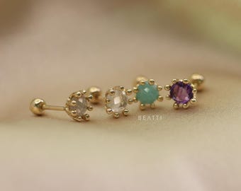 NEW ‣ Sola • BEATTI 20G Natural Gemstone Barbell  • 14K Vermeil Piercing  • Gemstone Cartilage Earring • Moonstone Labradorite Studs