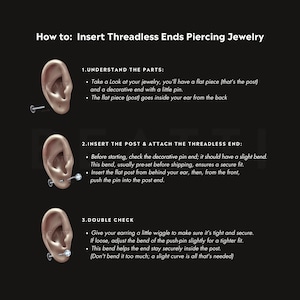 Threadless Piercing End Celeste • Topaz Threadless Flat Back Stud • Push Pin Piercing • 925 ...