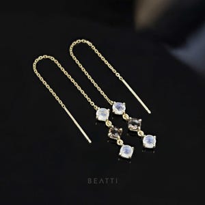 NUEVO ‣ Ramona • Aretes de piedra lunar de cuarzo ahumado • Vermeil de 14 quilates • Aretes de piedra preciosa con dije de enhebrar