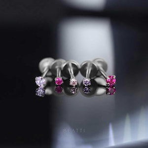 16G/18G/20G • Minuscule 1,5 mm/2 mm mauve ombré · CZ avec clou labret à épingles sans filetage • Clous Tragus en pierre de couleur • Boucle d'oreille à l'arrière plat