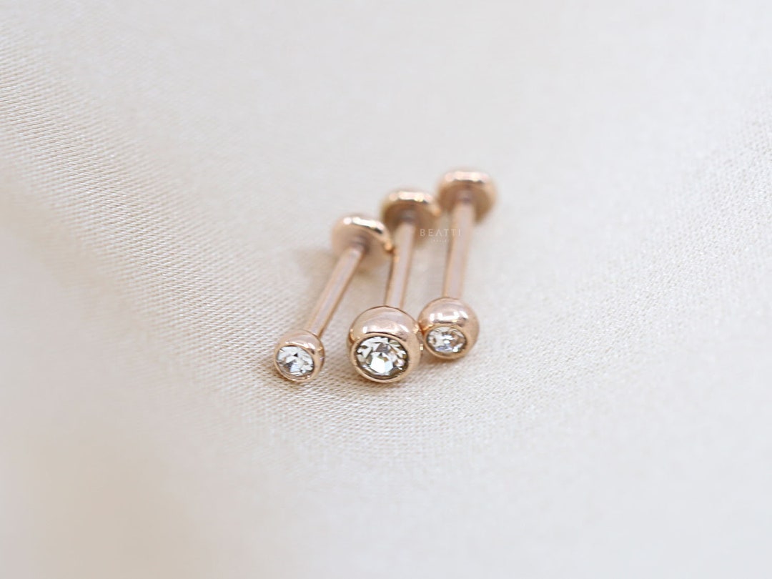 20g/18g/16g Threadless Gold Push Pin Labret Stud * Solid 925 Sterling Silver * Tragus Stud * Flat Back Earring * Helix * Conch