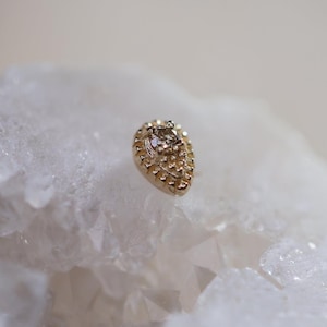 Clio • 14K Gold Tiny Teardrop Genuine Diamond Flat Back Stud Threadless Ends • Natural Gemstone Flat Back Studs with Titanium Post