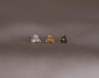 Efeu • Super winzige natürliche Edelstein-Fadenlose • Infinity Edelstein Ohrringe • 925er Silber mit 14K Gold-Vermeil • Titanpfosten