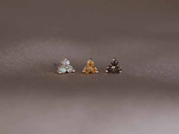 NEW Ivy Super Tiny Natural Gemstone Threadless Ends Trinity Gemstone Flat  Back Earrings 925 Silver/titanium - Etsy