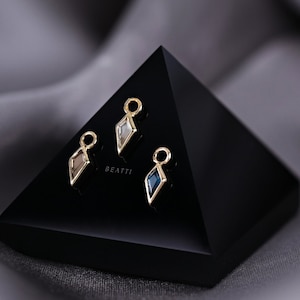 NEW ‣ Zenith (Small) • 14K Solid Gold Hoop Charm • Genuine Gemstone Charm