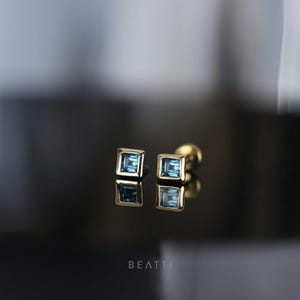 NEW ‣ Dora • BEATTI London Blue Topaz Threadless Ends 925 Silver Stud • 14K Gold Vermeil • Titanium Back • Tragus • Helix • Conch Piercing