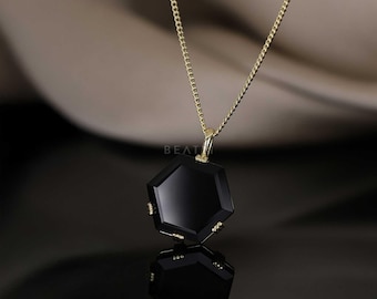 NEW ‣ Onyx Hex Facet Pendant • 14K Vermeil  • Natural Gemstone Pendant