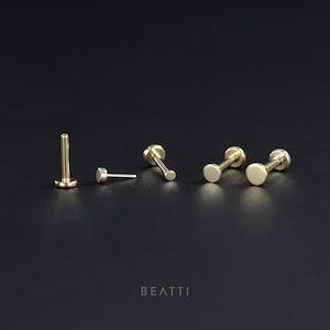 NEW ‣ 20G/18G/16G • Verified Titanium Gold Flat Disc Threadless Push Pin Labret Stud • Flat Back Earring • Hypoallergenic • Helix Stud