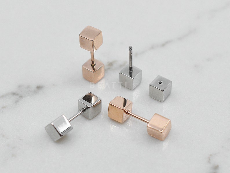 Cube Barbell Hypoallergenic Earring Minimal Earring NEW \u2023 20g Surgical Steel Cube Barbell Studs Everyday Wear Earstud Cartilage Stud