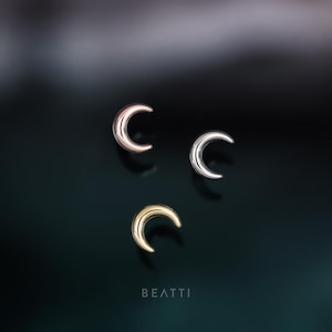 NEW ‣ ASTM-F-136 Titanium Crescent Moon Threadless Push Pin Labret Stud • Flat Back Earring • Hypoallergenic Piercing • Helix • Cartilage