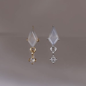 NOUVEAU ‣ Celeste • Pierre de lune grise sans fil labradorite Argent 925 • Or vermeil 14 carats • Tige en titane • Piercing cerf-volant