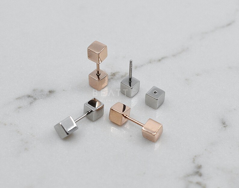 Cube Barbell Hypoallergenic Earring Minimal Earring NEW \u2023 20g Surgical Steel Cube Barbell Studs Everyday Wear Earstud Cartilage Stud