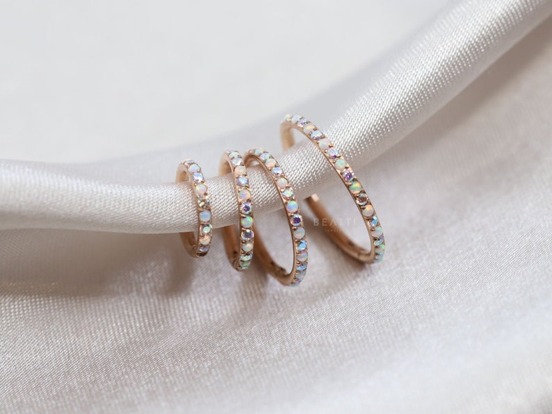 16G \u2022 18G \u2022 20G Magical Iridescent Clicker \u2022 Fire White Opal + Rainbow CZ Hinged Clicker Hoop  \u2022 Opal Seamless Hinged Hoop Earring