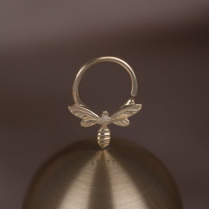 NEW ‣ 14k Solid Gold Bee Septum Ring • 18G Daith Hoop • Bee Septum Ring • Septum Piercing • Daith Jewelry • 14k Gold Nose Ring