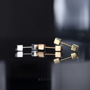 20g Cube Barbell Earrings • 316L Surgical Steel Cartilage Studs (Pair)